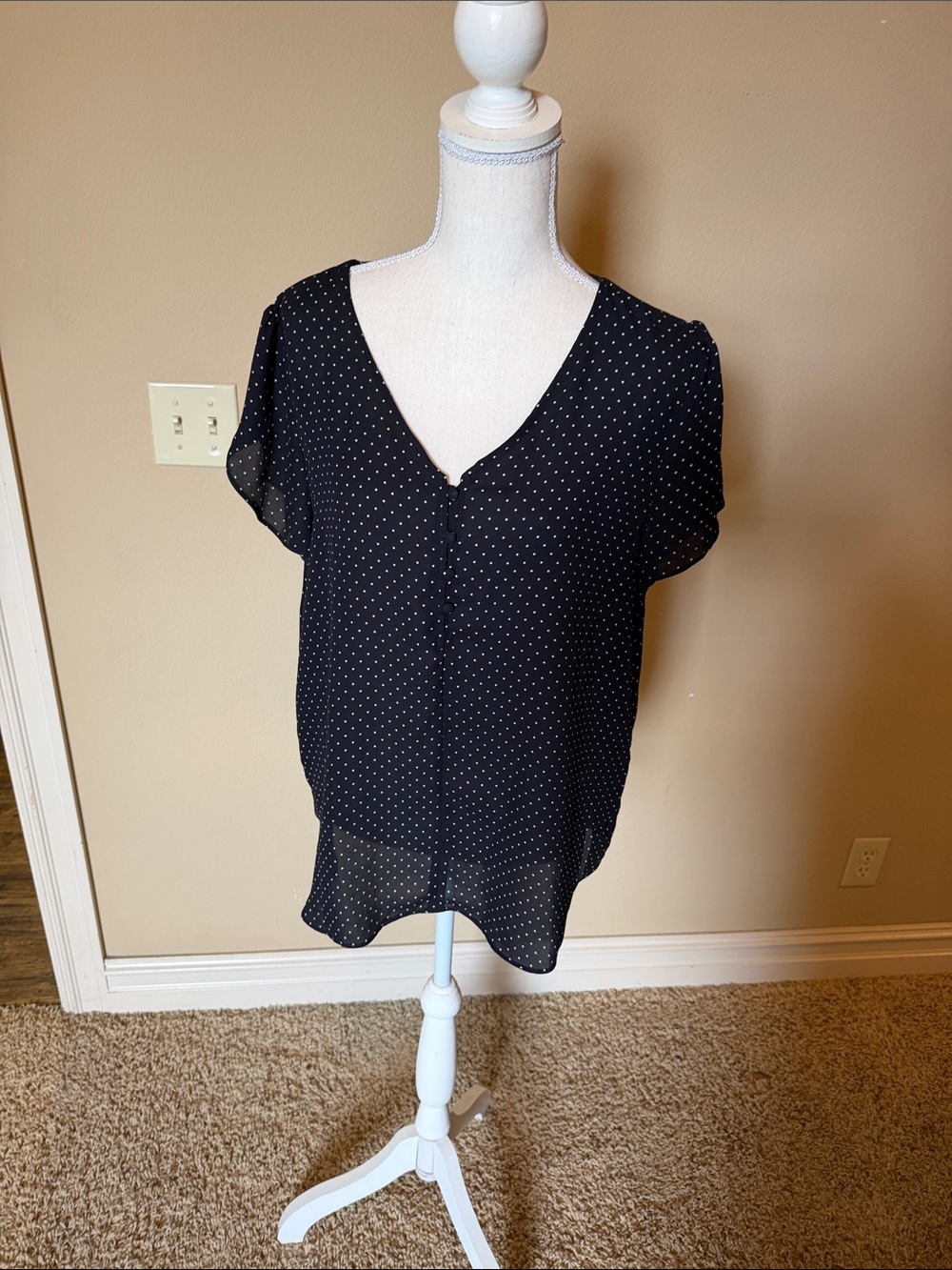Philosophy Black Polka Dot V-Neck Blouse